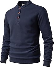 Men's Henly Long Sleeve Basic Sweaters Fleece Polo Sweatshirt with Mirco Fleece Lining Winter Pullover