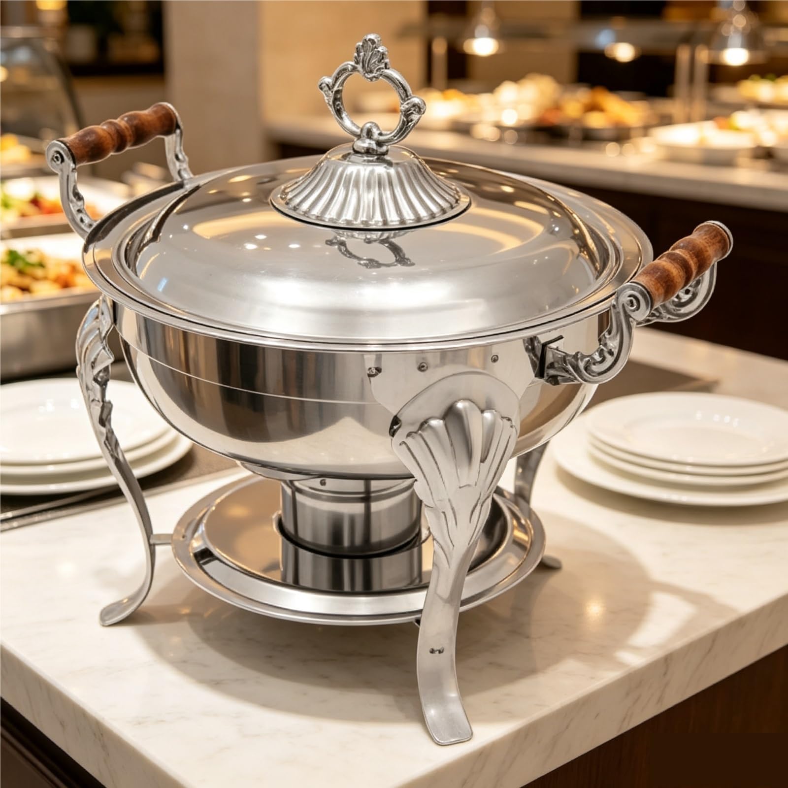 Chafer Redondo de Acero Inoxidable. Estufa Buffet