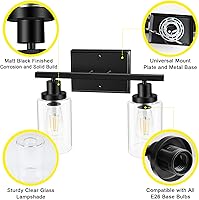 Vista 6 de Ascher 2 luces de pared, lámpara de tocador moderna con acabado negro, luz de pared con pantalla de vidrio transparente para espejo, pasillo