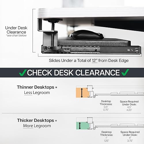 Miniatura 5 de VIVO Bandeja deslizante para teclado de computadora y mouse debajo del escritorio, 27 (33 abrazaderas incluidas) x cajón de plataforma extraíble de