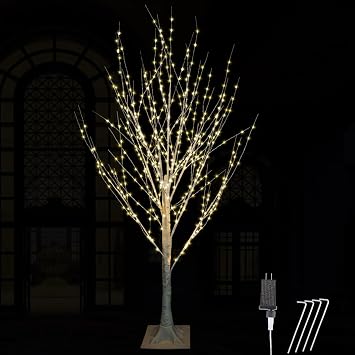4FT Lighted Birch Tree, 500 LED Artificial Tree | Twinkle or steady lights, Indoor outdoor display, Warm festive glow, Artificial birch design, Christmas home decor