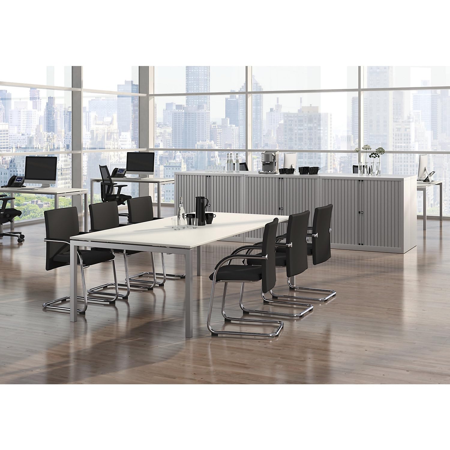 BISLEY Rollladenschrank EuroTambour, 2 Fachböden, 2,5 OH, Metall, Sl355 Rollladen/Korpus Silber, 43 x 100 x 103 cm