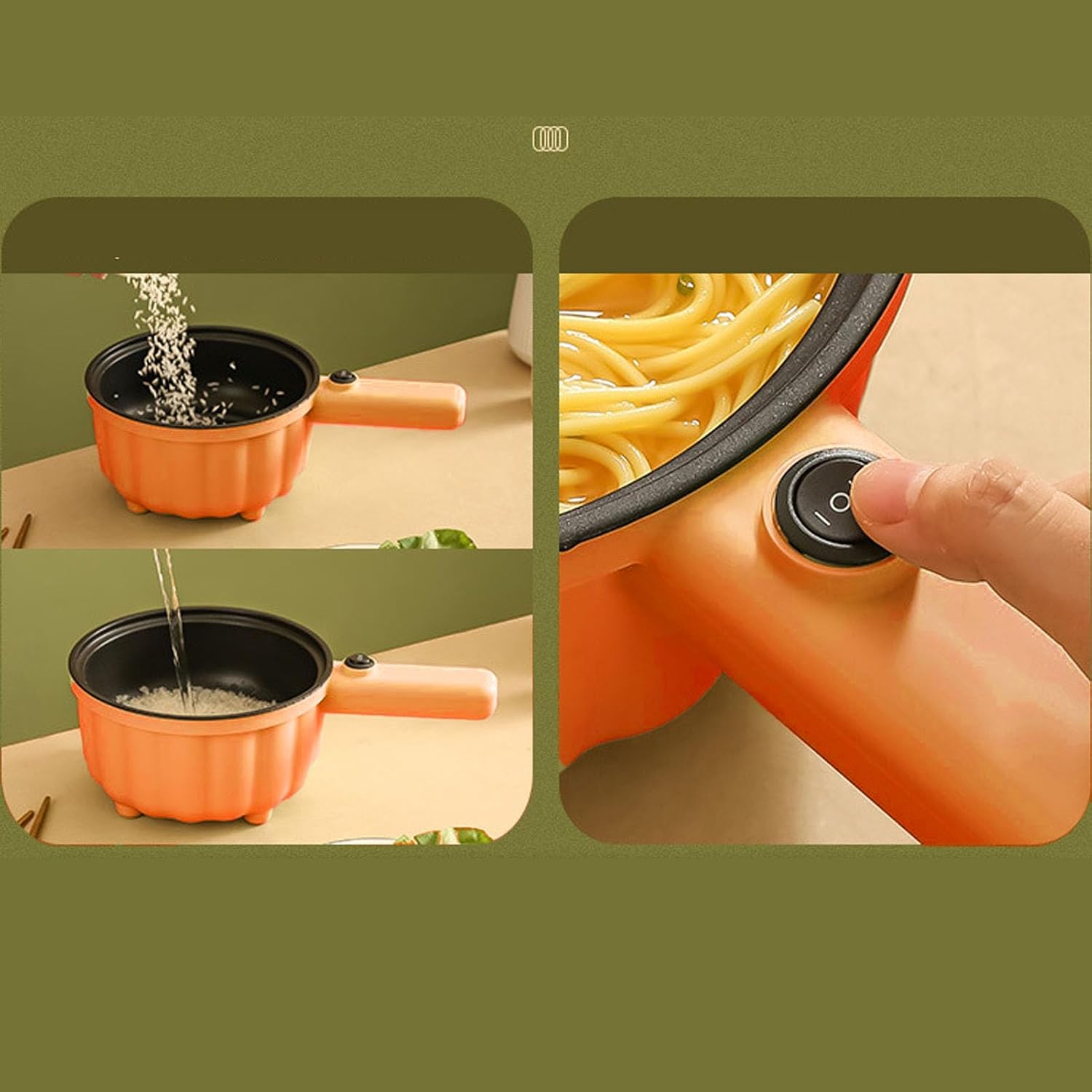 Tyenaza Electric Hot Pot, Mini Non Stick Sauté Pan Electric Cooker for Home Dorm Office Egg, Fried Rice, Soup(Pumpkin Color)