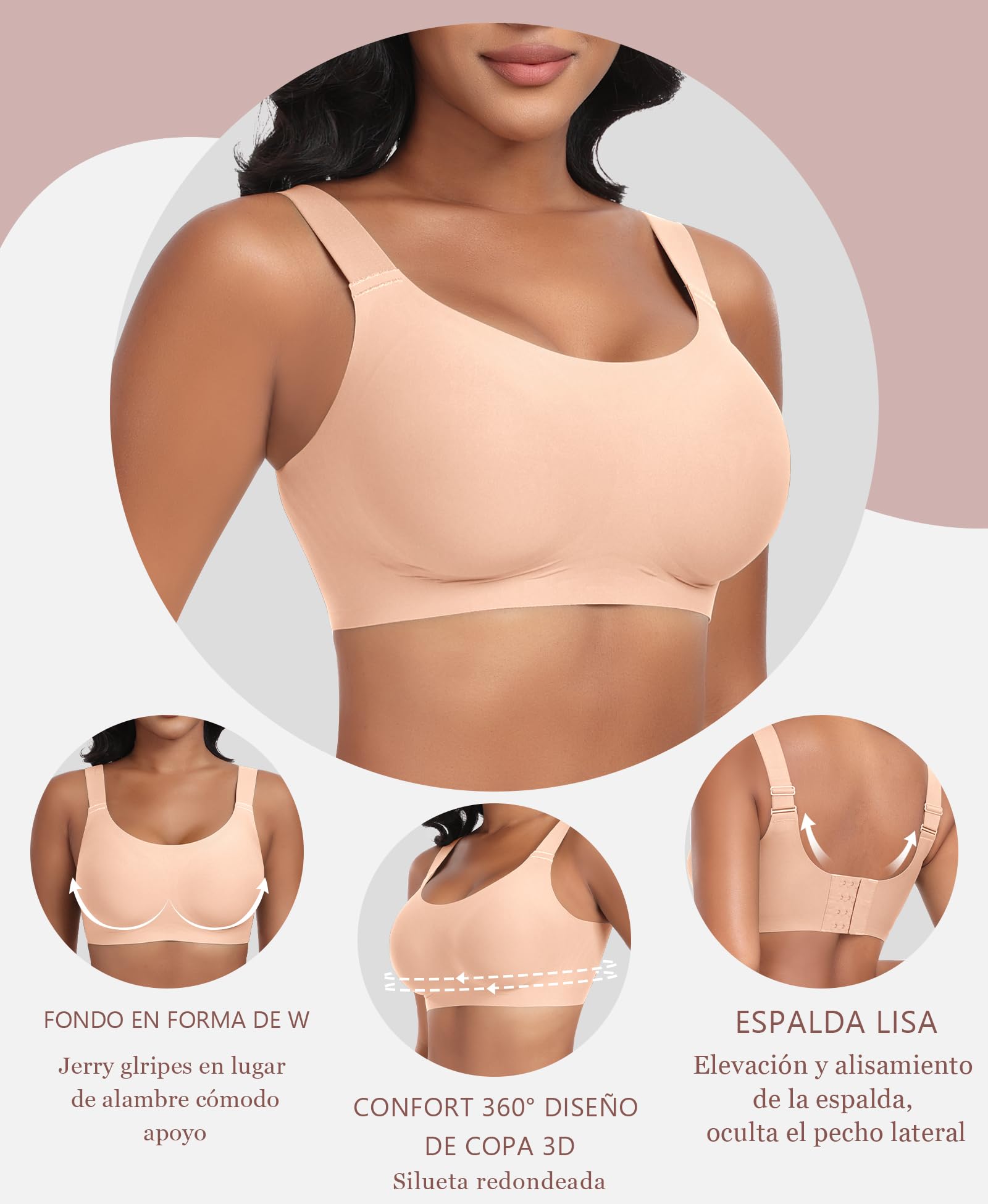 Ganado Sujetadores Mujer sin Aros Sujetador con Relleno Push up Básicos Bralette Cuello en U