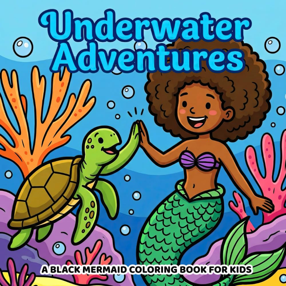 Underwater Adventures A Black Mermaid Coloring Book For Kids: Bold and Easy Cute Fantasy Mermaid Coloring Book For African American Black Girls