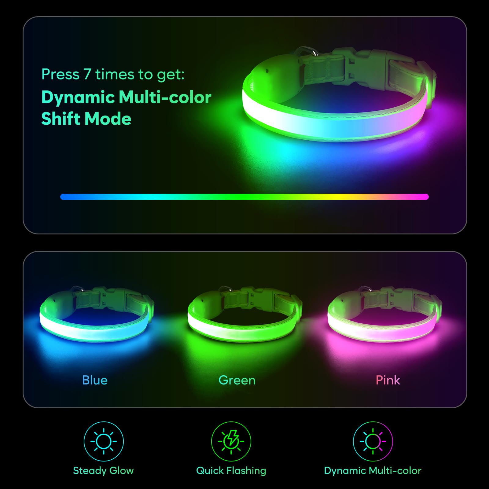 Light up Dog Collar, Multi-Color LED Dog Collar, USB-C Rechargable - Image 2
