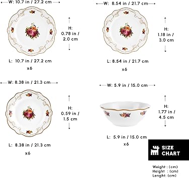 Karaca Forever Bone China Antique 24-Piece Dinner Set for 6 People, Multicolor Floral Dinnerware Set, Lightweight Fine China Plates and Bowls, Microwave and Dishwasher Safe Tableware