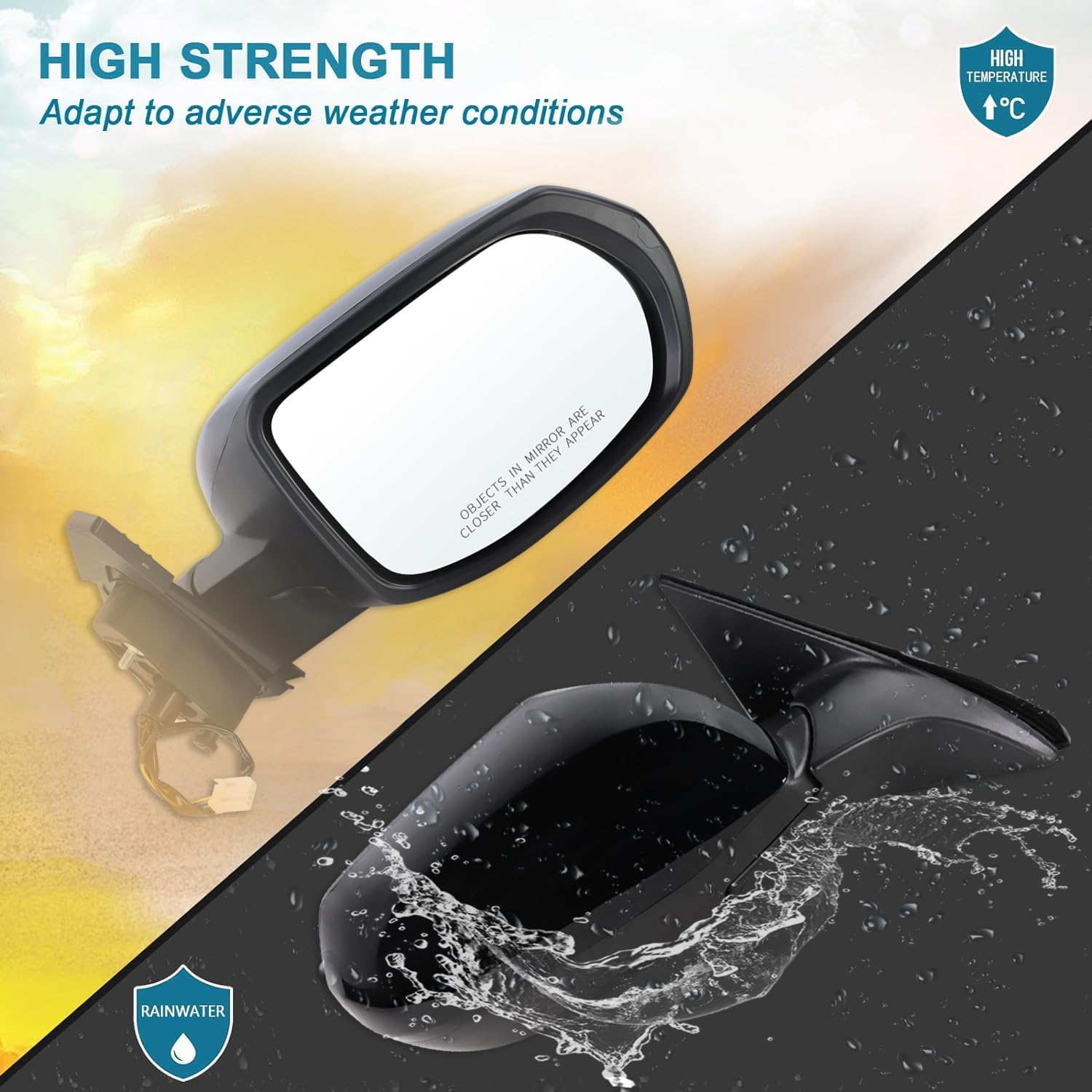 Right Passenger Side Mirror Compatible With 2016 2017 2018 2019 2020 2021 2022 Honda HRV HR-V With Power Glass Manual Folding Black Replace#76208T7WA72(3Pins)