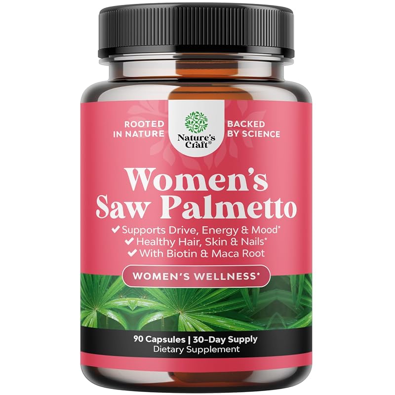 Natures Craft Suplemento para cabelos com Saw Palmetto 500 mg, biotina, extrato de bambu e raiz de maca — 90 cápsulas