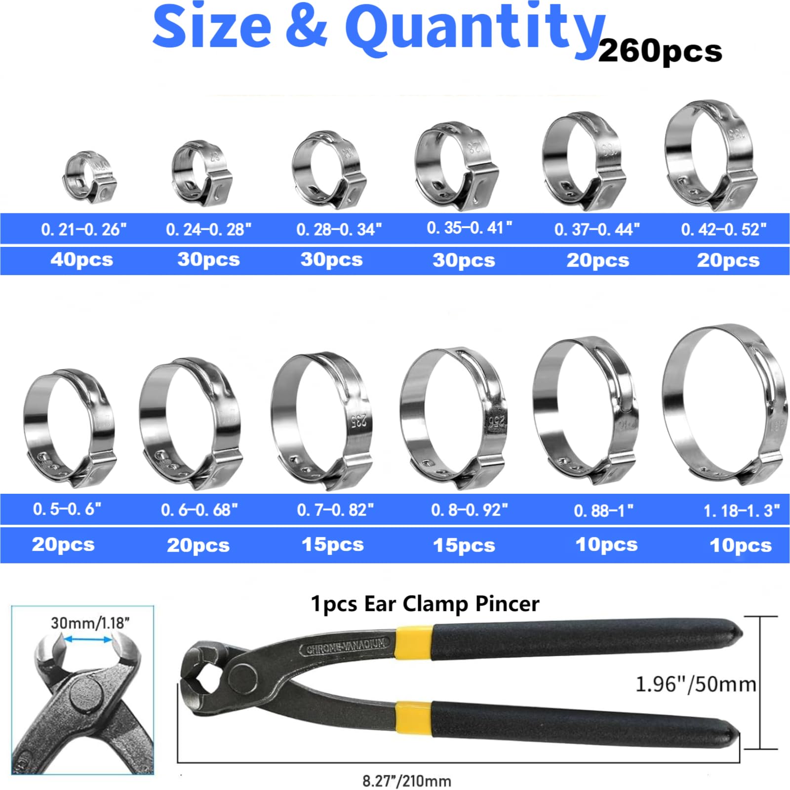 MISPIRE 25PCS 304 Stainless Steel Ear Hose Clamps – 27.6-30.8mm Stepless Cinch Rings For Automotive & Plumbing