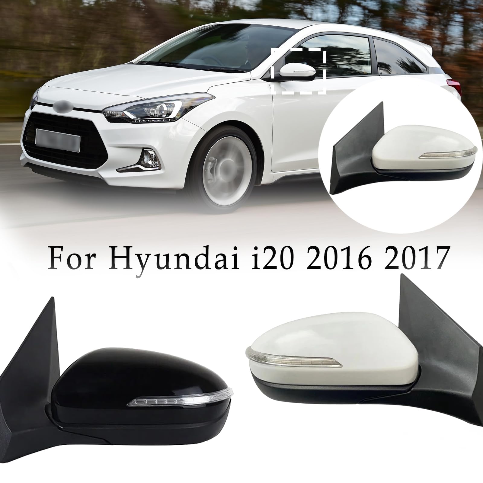 Espejos exteriores del coche para auto eléctrico plegable señal de giro de calefacción lente de ajuste Espejo Assy para Hyundai I20 2016 2017 Espejo retrovisor Asamblea