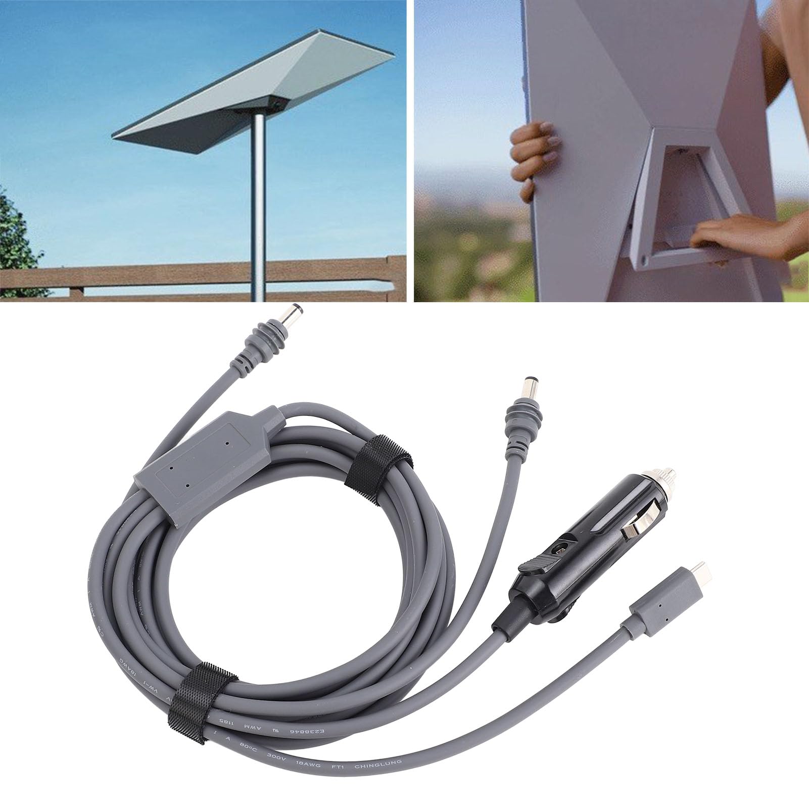 Generic Kabel Satelitarny DC 65,6FT Wodoodporny Przewód Zasilający 3 w 1 do urządzeń Mini DC Typu C do Użytku na Zewnątrz w Pomieszczeniach