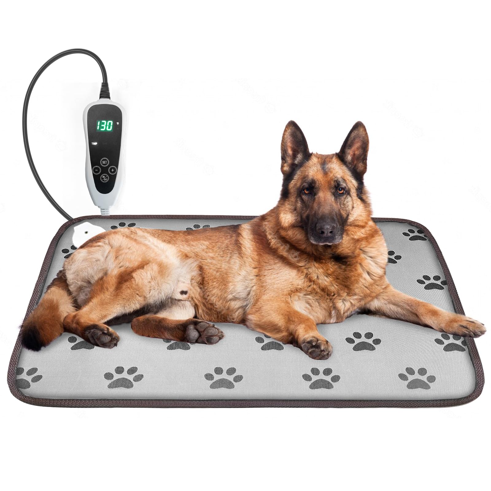 GOLOPET Large Dog Heating Pad for Dogs 34x21 in Waterproof Pet Heating Pad Smart Thermostat Switch, Whelping Supplies Heated Dog Bed, Add Chew-Resistant Steel Cord Puppy Heating Pad Mat-Paw Print