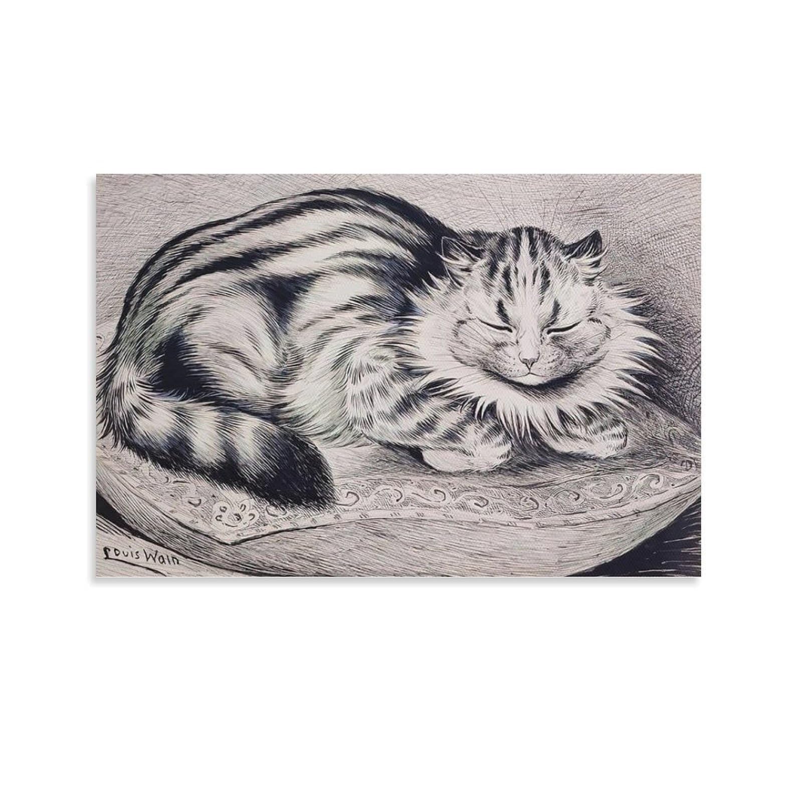 Pussy By Louis Wain Wall Art Prints Poster Canvas Painting Poster Wall Art Decorative Picture Prints Modern Decor 08x12inch(20x30cm)