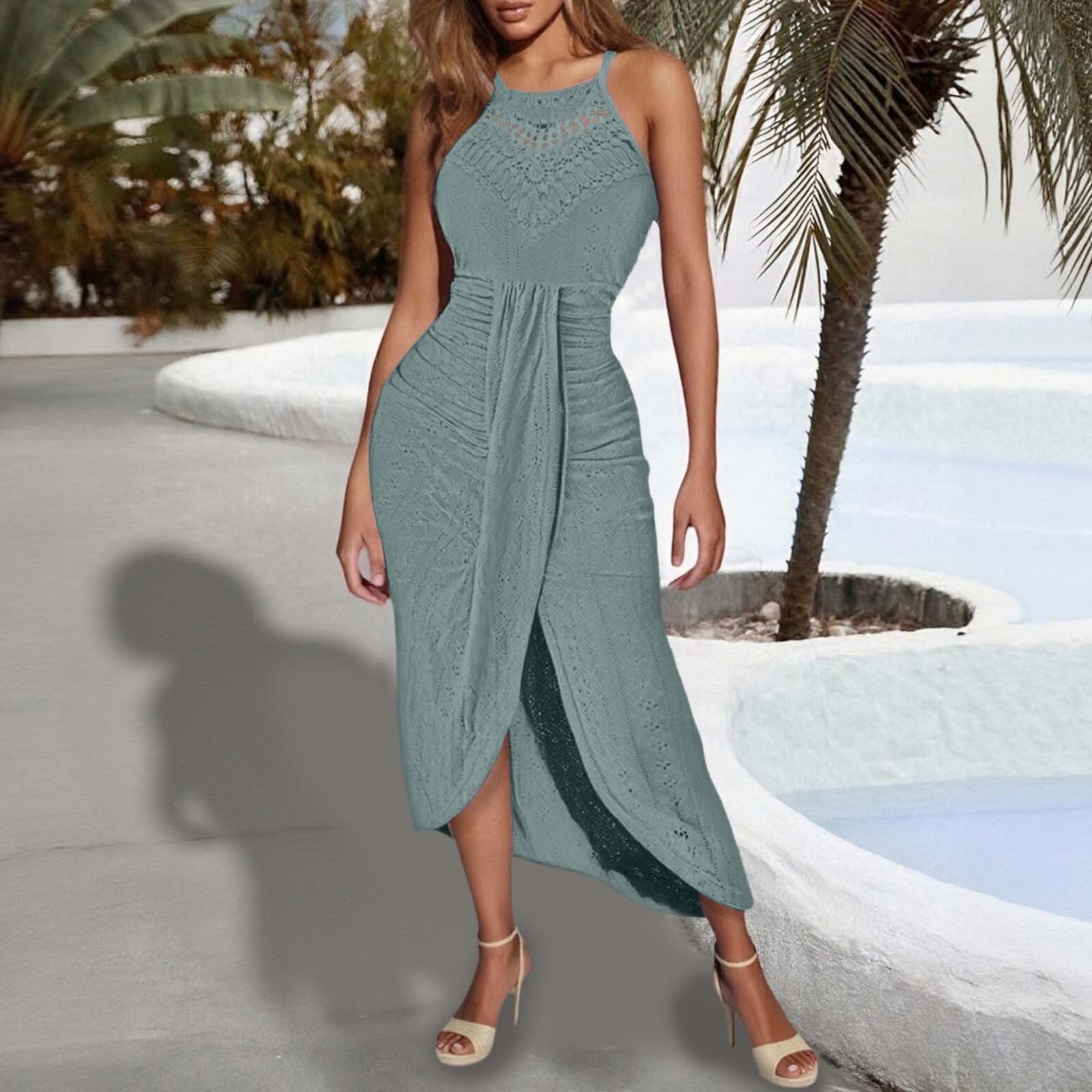 Vestido casual de verano para mujer, sin mangas, con espalda descubierta, tirantes en el cuello, lazo lateral, cómodo, transpirable, para fiestas, uso diario