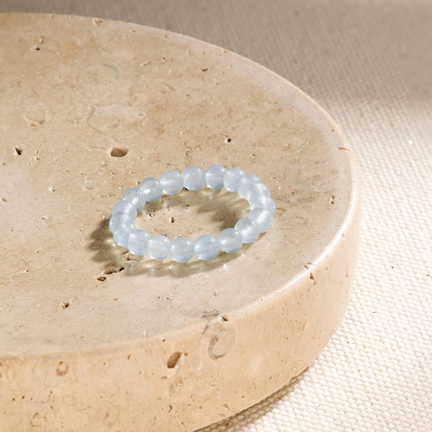 NLIEO Natural Gemstone Stretch Beaded Rings for Women Stackable Dainty Elastic Crystal Rings Jewelry