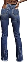 Flamingals Women's Mid-Rise Bootcut Jeans - Stretchy Butt-Lifting Flare with V-Cut Raw Hem Denim