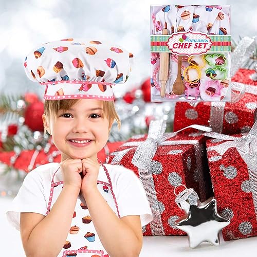 Miniatura 6 de Juego de chef para niños, juego de 13 piezas de cocina y horneado para niños, incluye delantal, sombrero de chef, utensilios, guante de cocina para