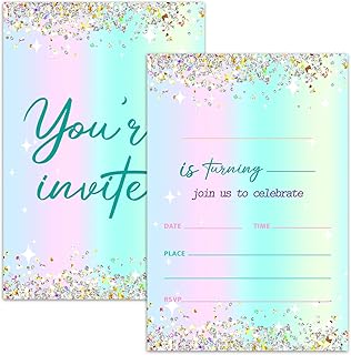 Colorful Rainbow Birthday Party Invitation Cards For Girls Boys Kids, Magical Colorful Birthday Party Supplies Favors, 20 Fill-In Invitation Cards with Envelopes -22