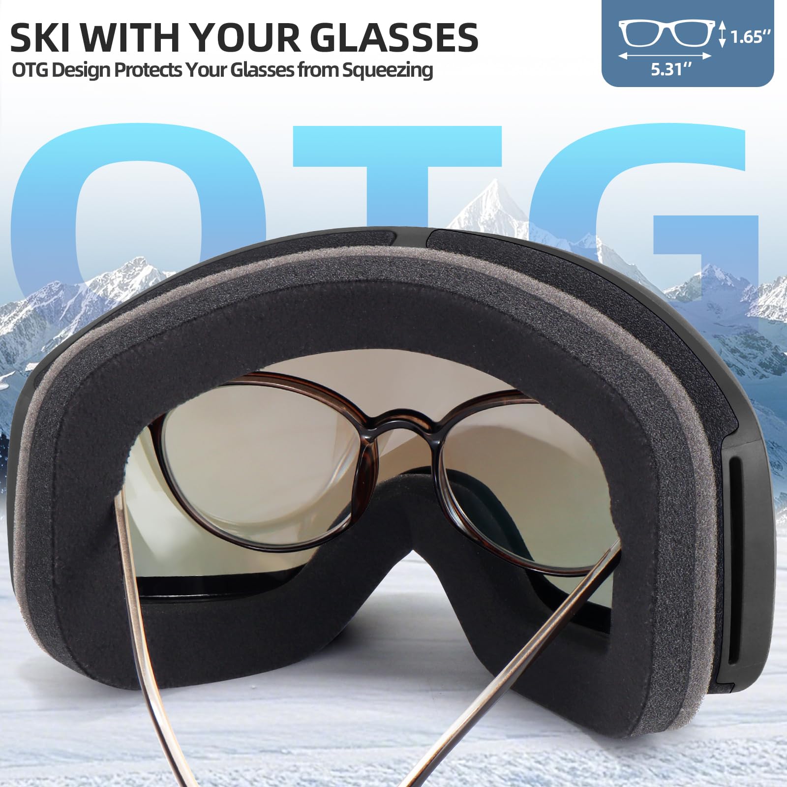 Freela Occhiali da sci OTG uomo donna sopra occhiali neve snowboard sport occhiali per adulti giovani 100% protezione UV400 anti nebbia