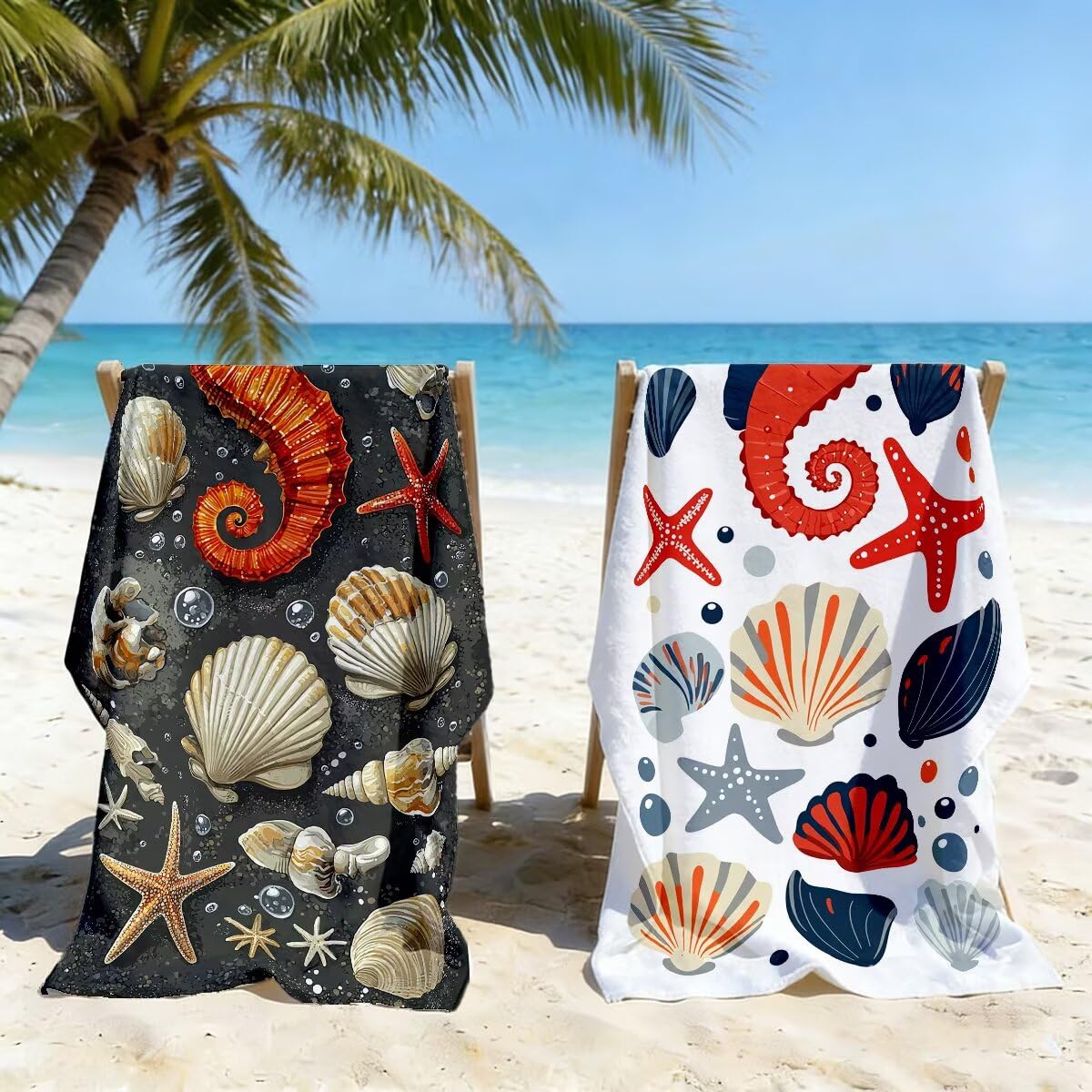 Toalla Playa 90x180 cm, Toalla Gimnasio Microfibra Secado Rapido, Juego de 2 Antiarena Toallas de Playa, Ligera Compacta Toallas Microfibra Grande para Viaje, Regalo Mujer Hombre (Caballito Mar) -4927