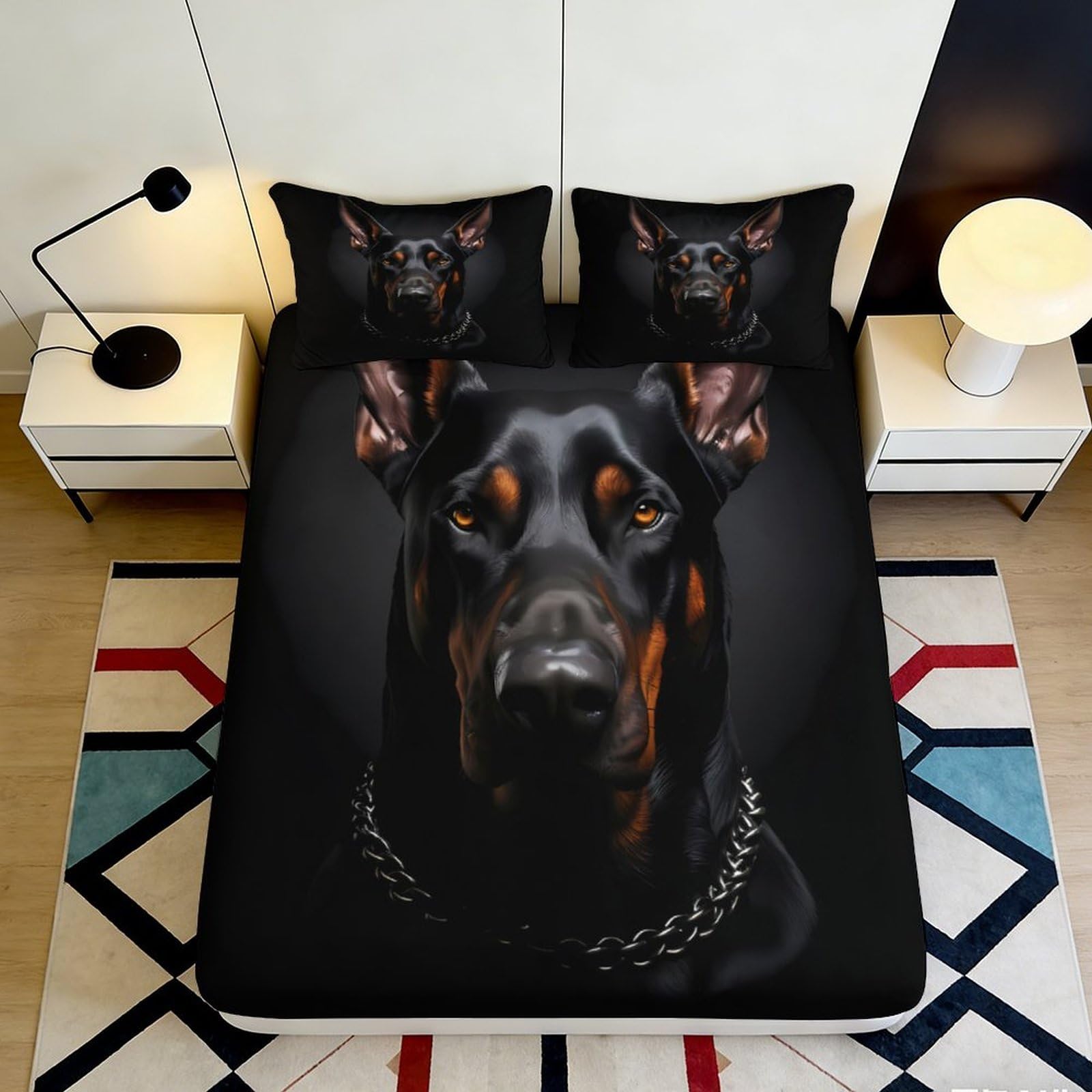 Jqzkxnhpbr Style-3 3D Printed Black Doberman Fitted Sheet Microfiber Mattress Cover For Bedroom, Dorm, Sofa Bed, Washable 90X200x25cm