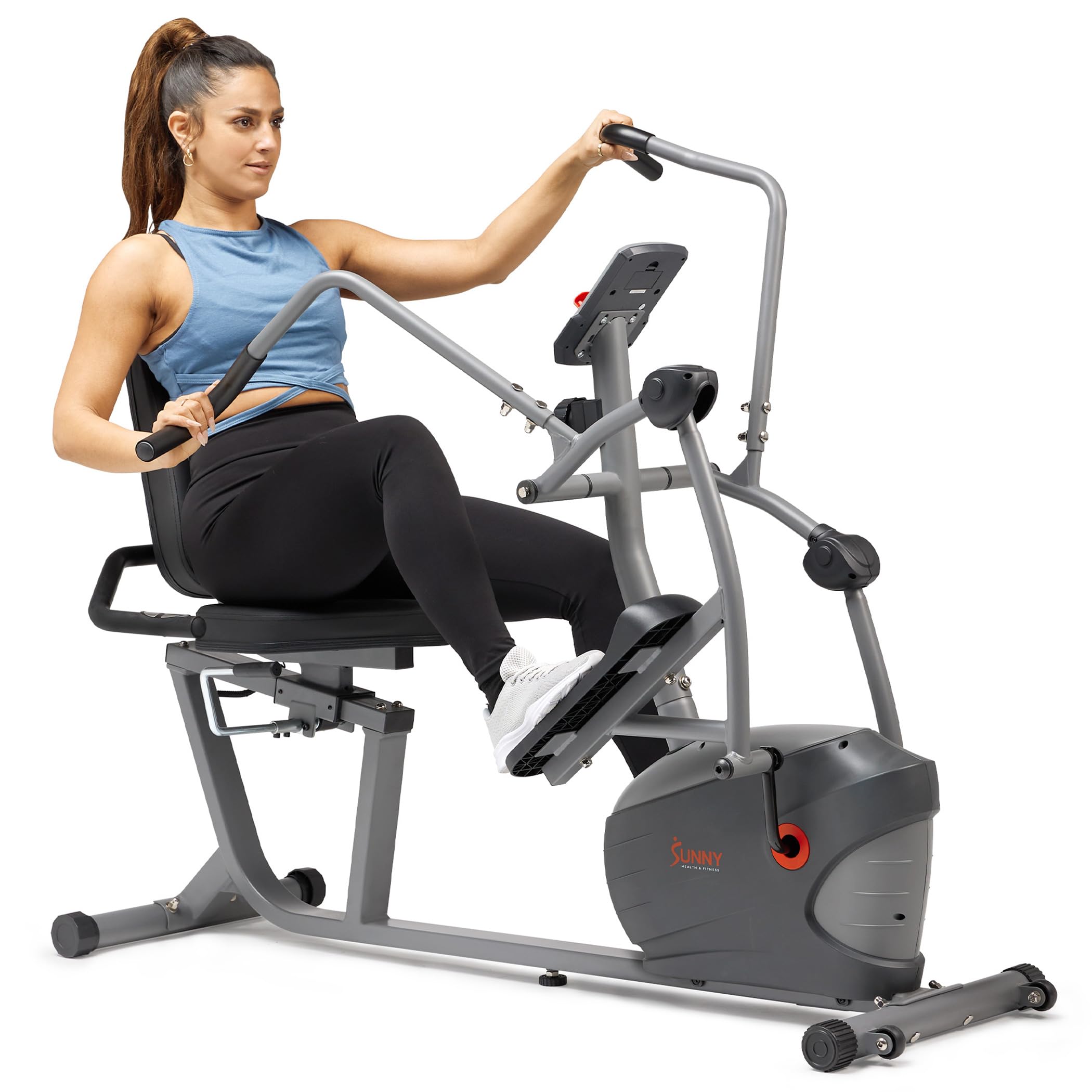 Sunny Health & Fitness Smart Recumbent Bike, Full-Body Home Training with Arm/Leg Exercisers, Indoor Cycling Workout Machine Plus Adjustable Seat & Bulit-in Pulse Sensors, Free SunnyFit App Connection