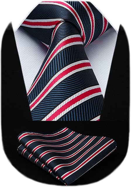 HISDERN Striped Wedding Tie Handkerchief Men's Necktie & Pocket Square Set
