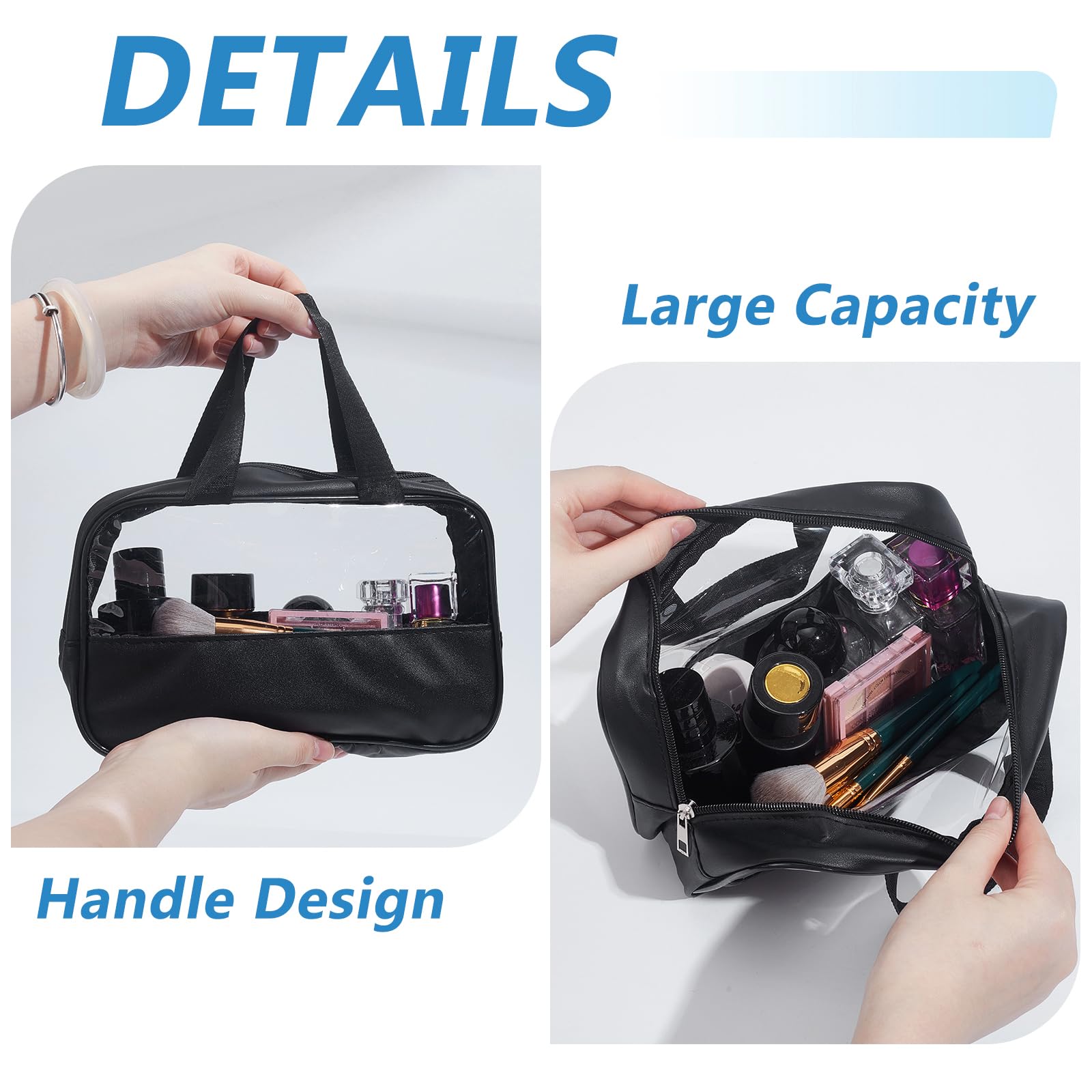 15 bolsas de maquillaje de PVC transparente, organizador de viaje impermeable con asa para colgar, Black, Clásico
