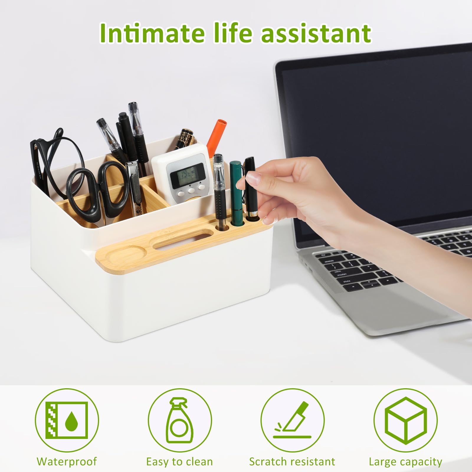 Organizador Oficina Cajones Compartimentos Plástico Organizador Escritorio 5 Compartimentos + 2 Cajones - Blanco Para Oficina Y Hogar Portalapices Escritorio