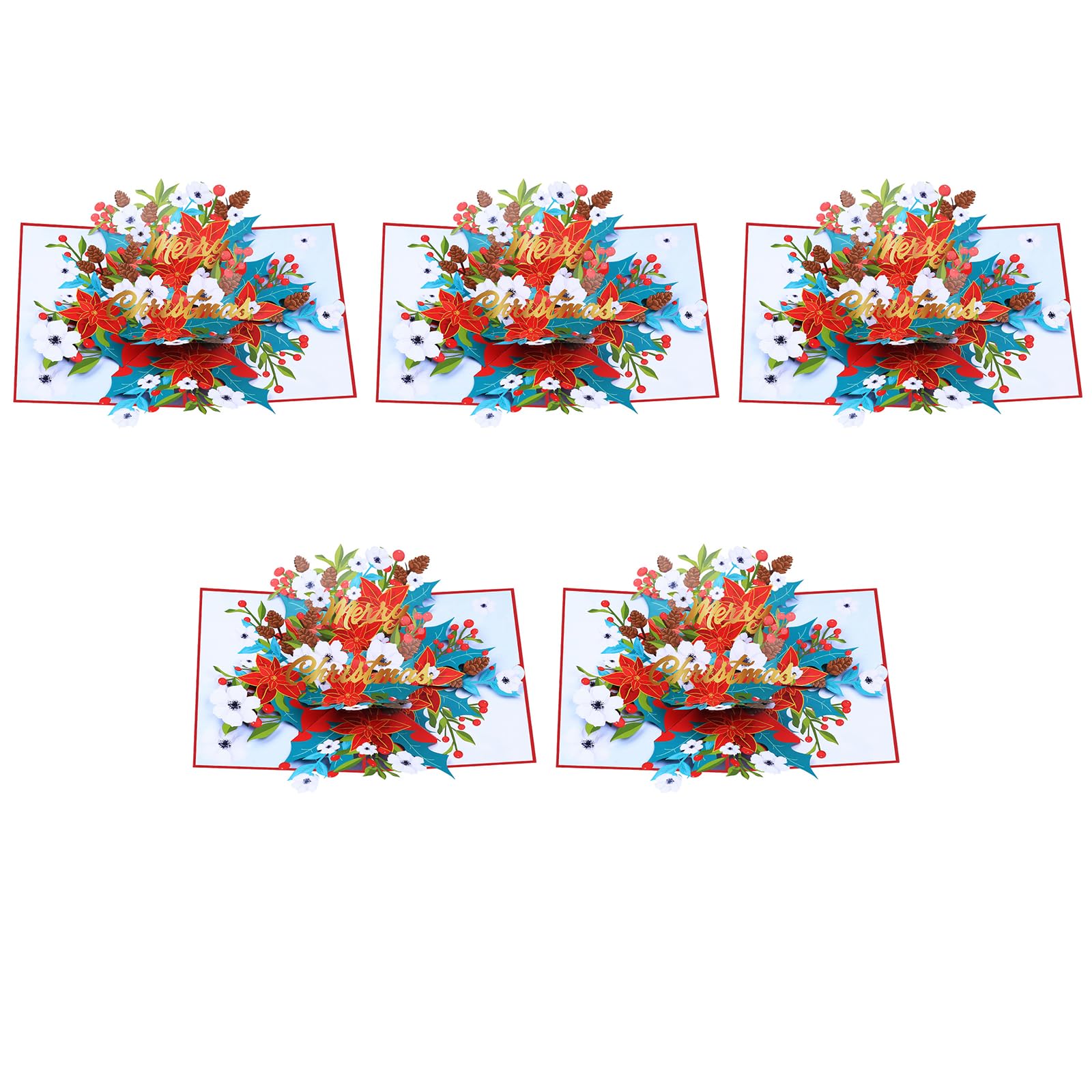 Kalttoy 5 Sets 3D Christmas Flower Card Unique Christmas Flower 3D Card Paper For Greetings Folding