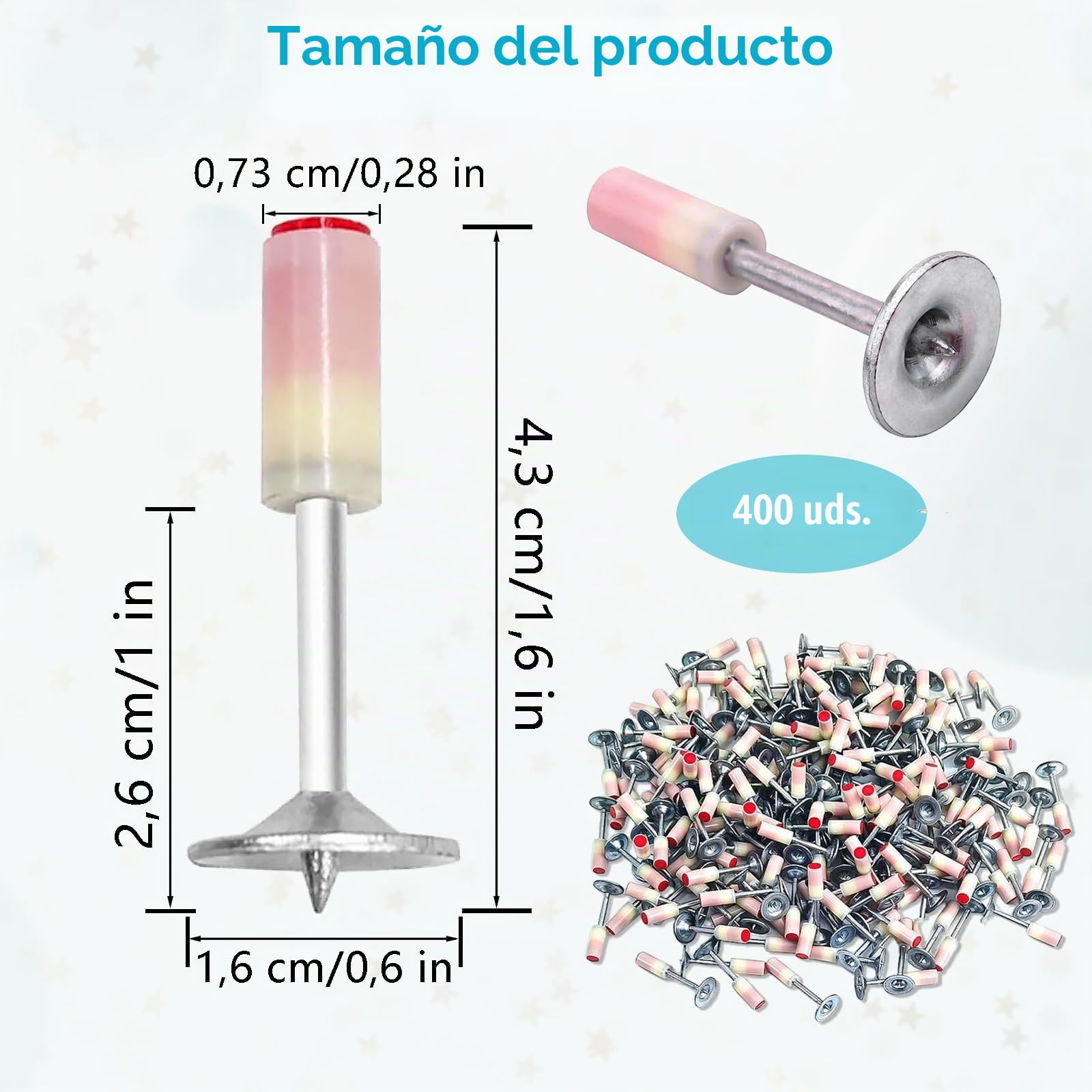 Paquete de 400 Clavos de Acero, 7,3 mm Clavos Redondos de Acero, Mini clavos para techo, Clavos Redondos, Clavos de hormigón, Adecuados para pared gruesos para techos, Instalación
