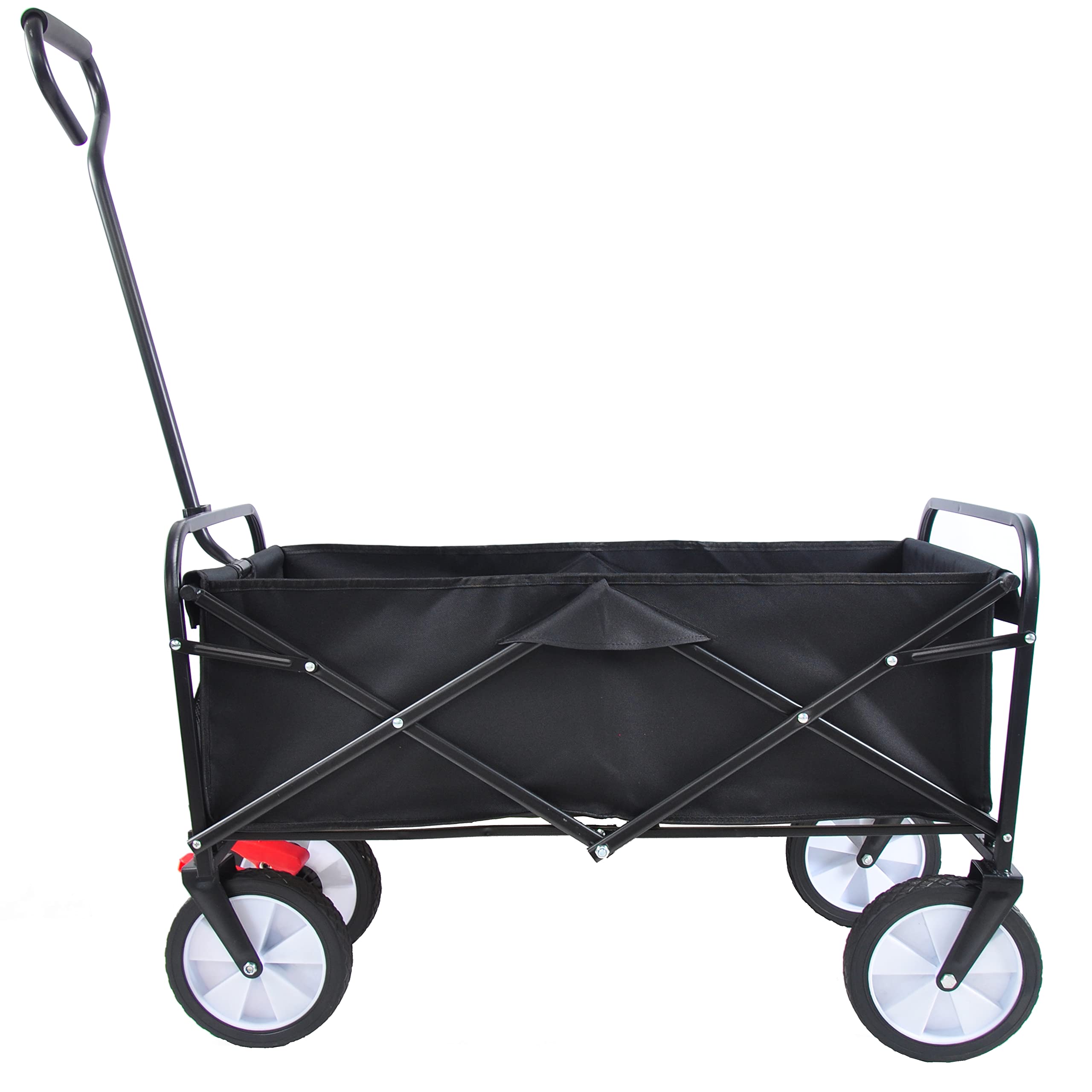 Black Folding Wagon Garden Shopping Cart with Front Wheel Brakes, Outdoor Utility Wagon for Outdoor Activities, Gardens, Parks, Camping Shopping