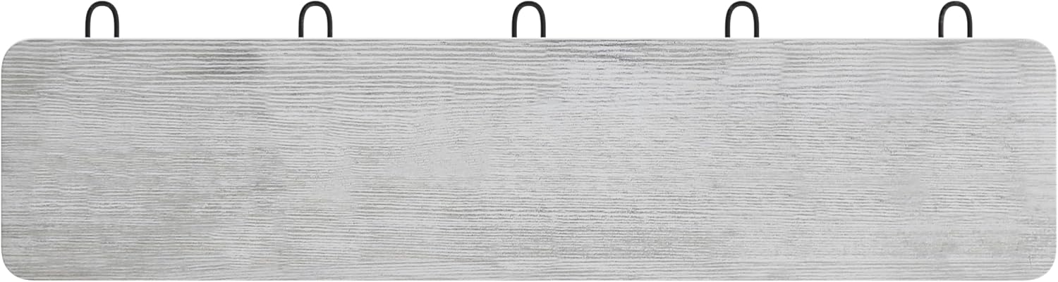 Flash Furniture Daly Wall Mounted Storage Rack - Whitewashed Solid Pine Wood - 24 Inch - 5 Hanging Hooks - For Entryway, Kitchen, Bathroom