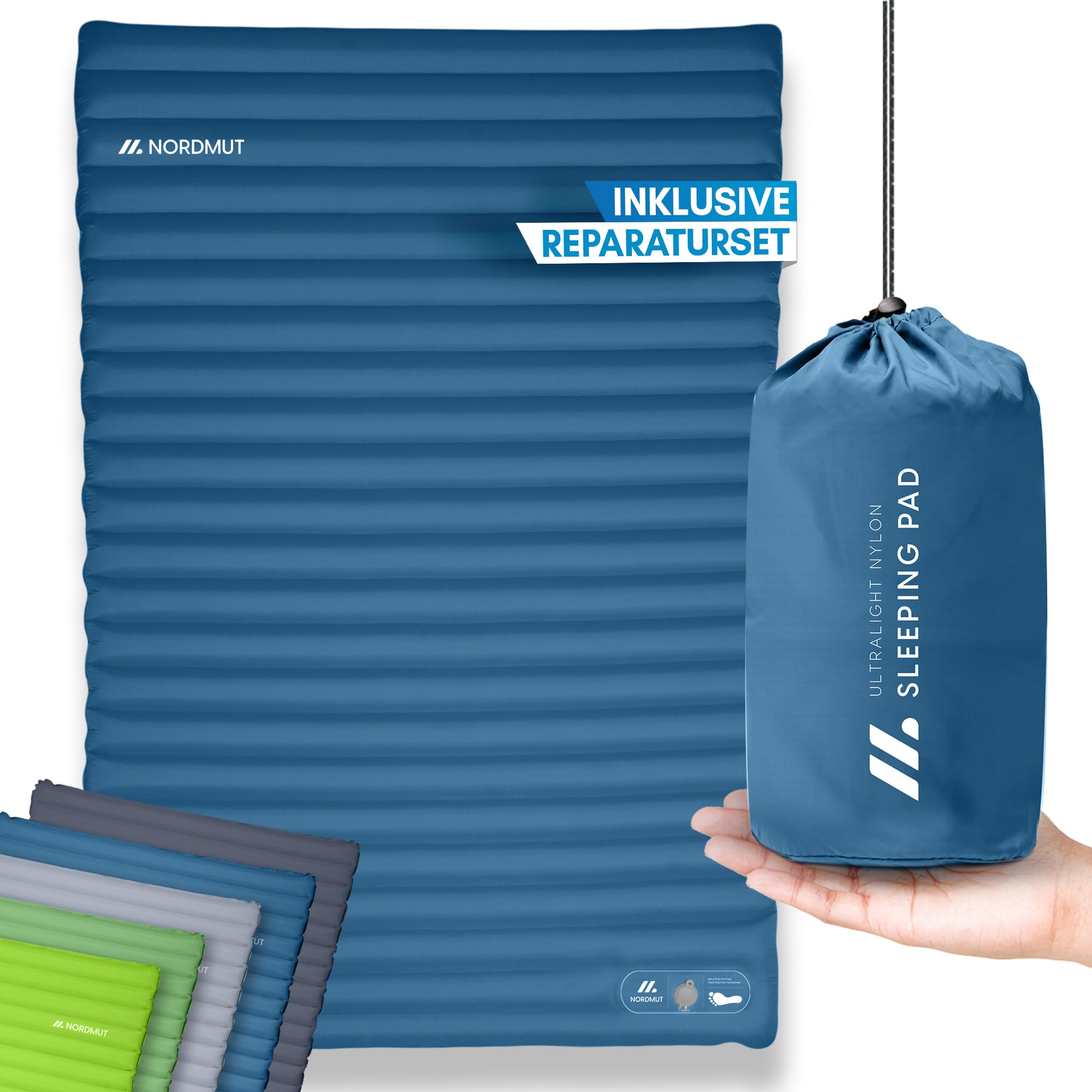 NORDMUT® Isomatte Selbstaufblasend 2 Personen - Outdoor Matratze 10cm Ultra komfortabel - Luftmatratze Selbstaufblasend für kinderleichtes aufpumpen - Wetterbeständige Camping Matratze