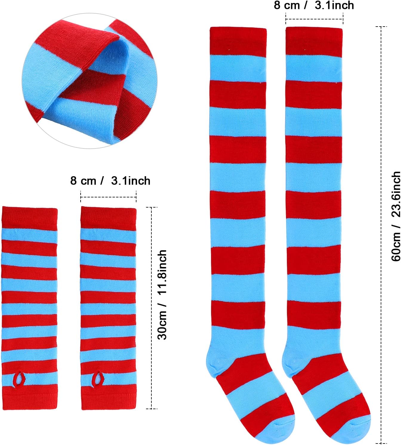 Hicarer 4 Costume Set for Women Include Red Blue Tulle Tutu Skirt Striped Socks Stretchy Gloves Ponytails Headband - Image 2