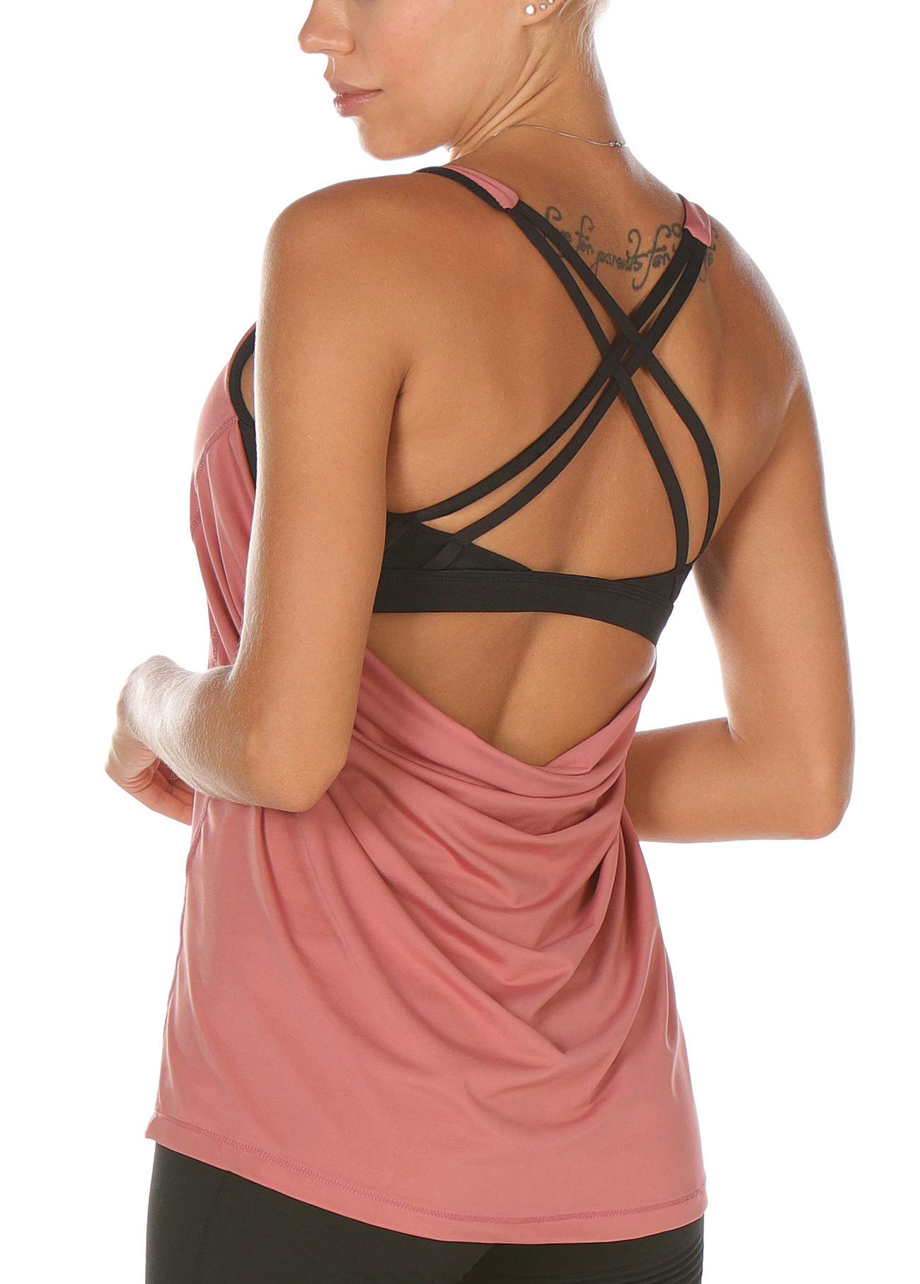 icyzone Workout Tank Tops Built in Bra - Women's Strappy Athletic Yoga Tops, Exercise Running Gym Shirts