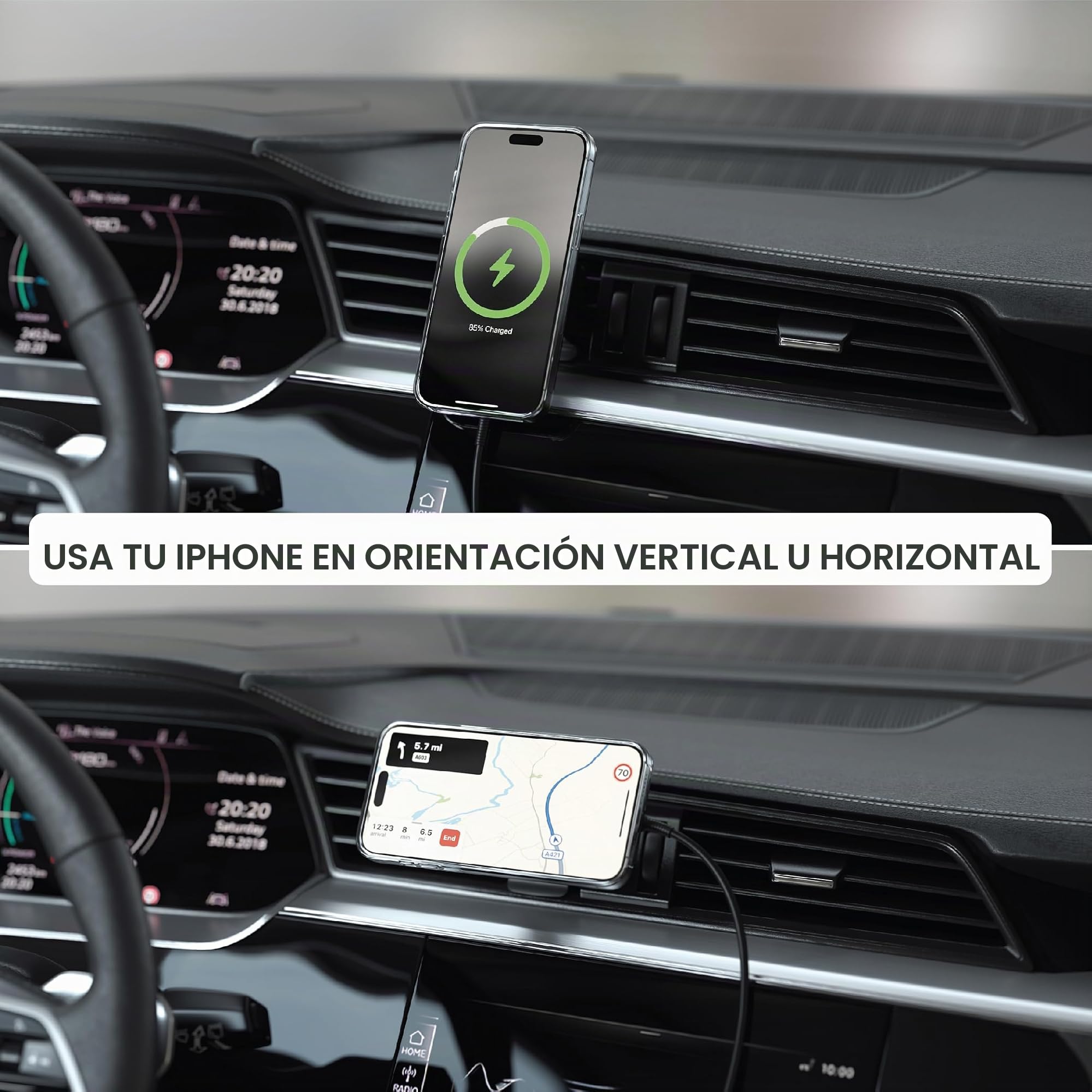 SATECHI Cargador Inalámbrico Qi2 para Coche, Soporte Magnético de Teléfono para Rejillas de Aire, Carga Rápida 15W, Compatible con Series iPhone 17 16 15 a 12