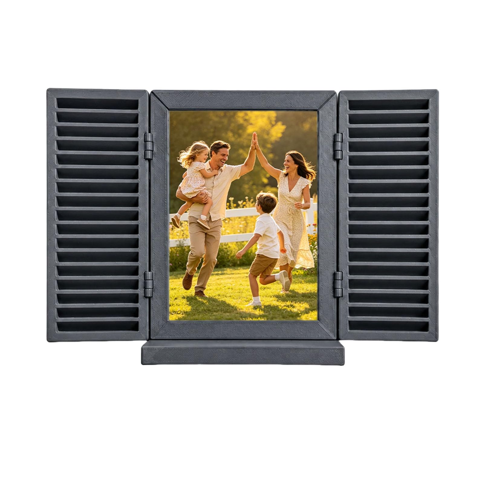 sugerou Key Holder Wall Decor Mediterranean Style with Hidden Shelf - Opening Closing Blinds Design, Entryway Organizer for Photos Mail Keys, Coastal Shutter Inspired Dark Gray