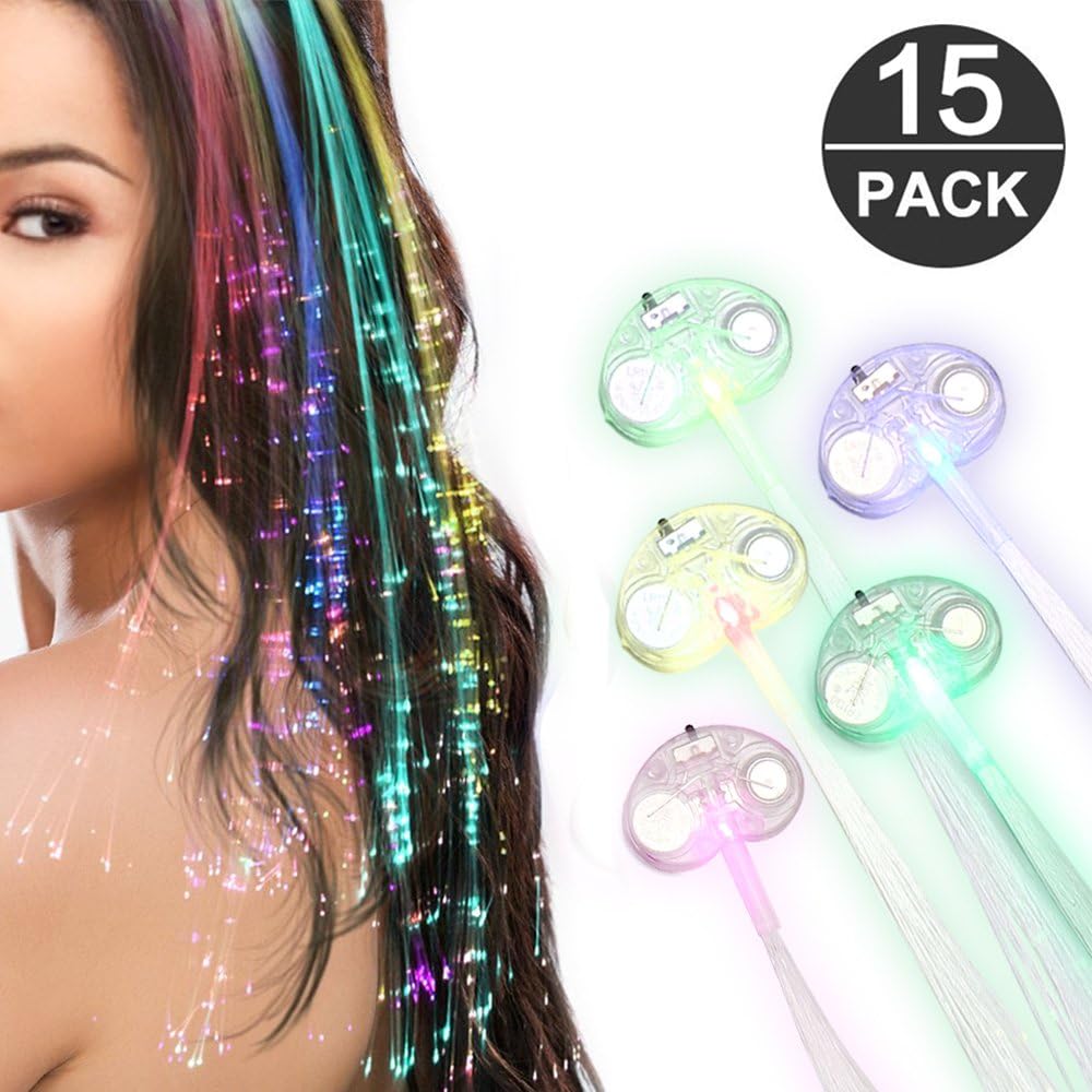 Lankony 15 Pack Fiber Optic LED Hair Lights, Multicolor Flashing Light-up Hair Barrettes for Halloween Christmas Party, Bar Dancing Hairpin