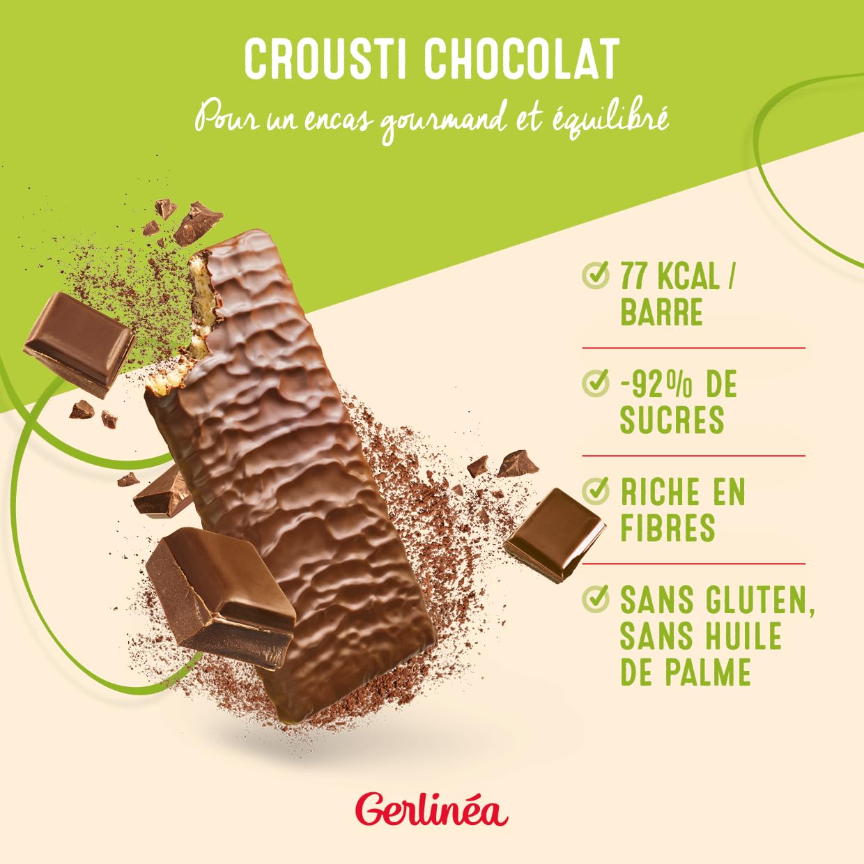 Gerlinéa - Crousti Chocolat - Gaufrette Croustillante pour un Encas Gourmand - Sans Gluten -102g (6 croustis de 17g) - 2