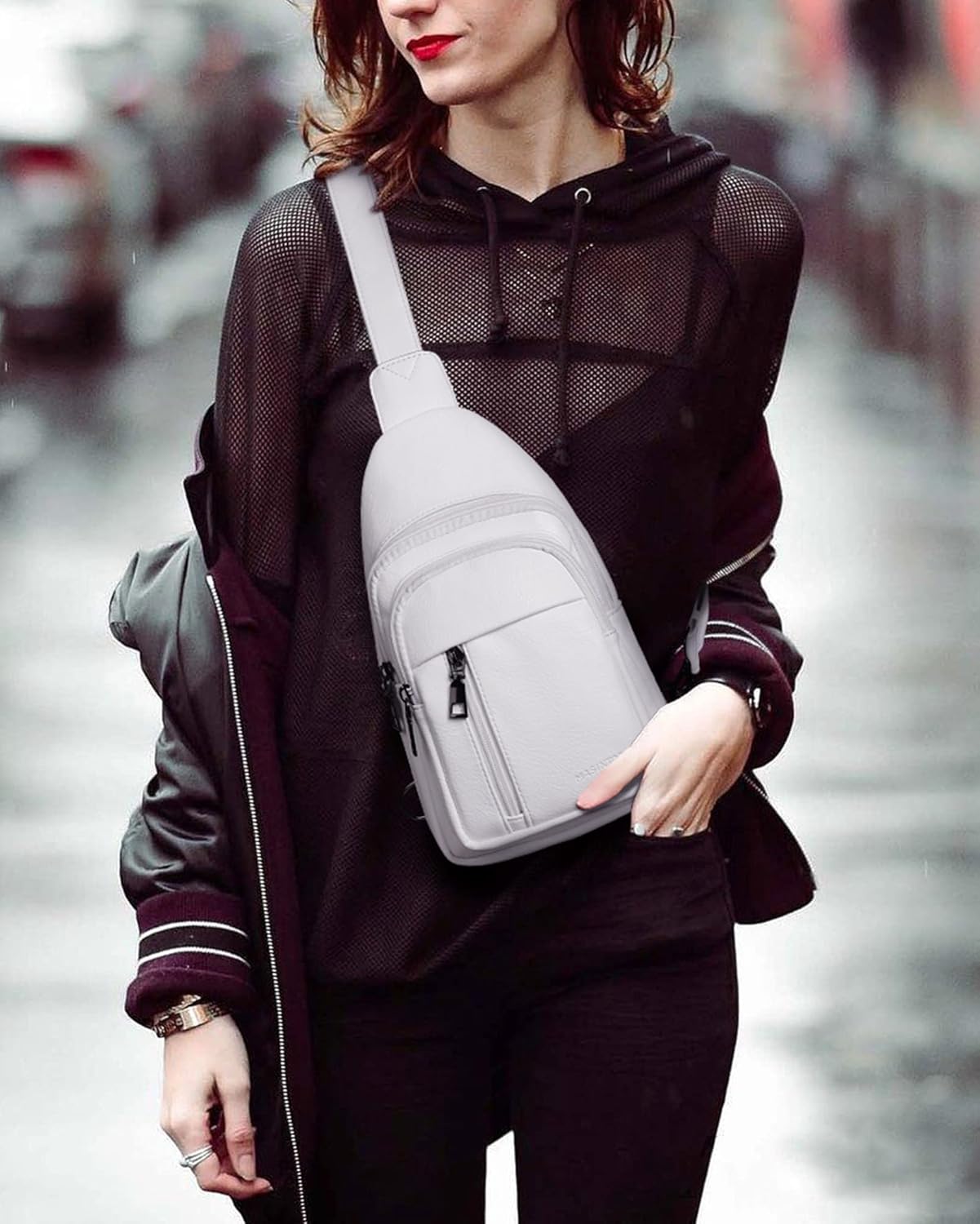 MASINTOR Sling Bag for Women - Crossbody Bags Fanny Pack with Vegan Leather - Adjustable Sling Backack for Travel - Image 2