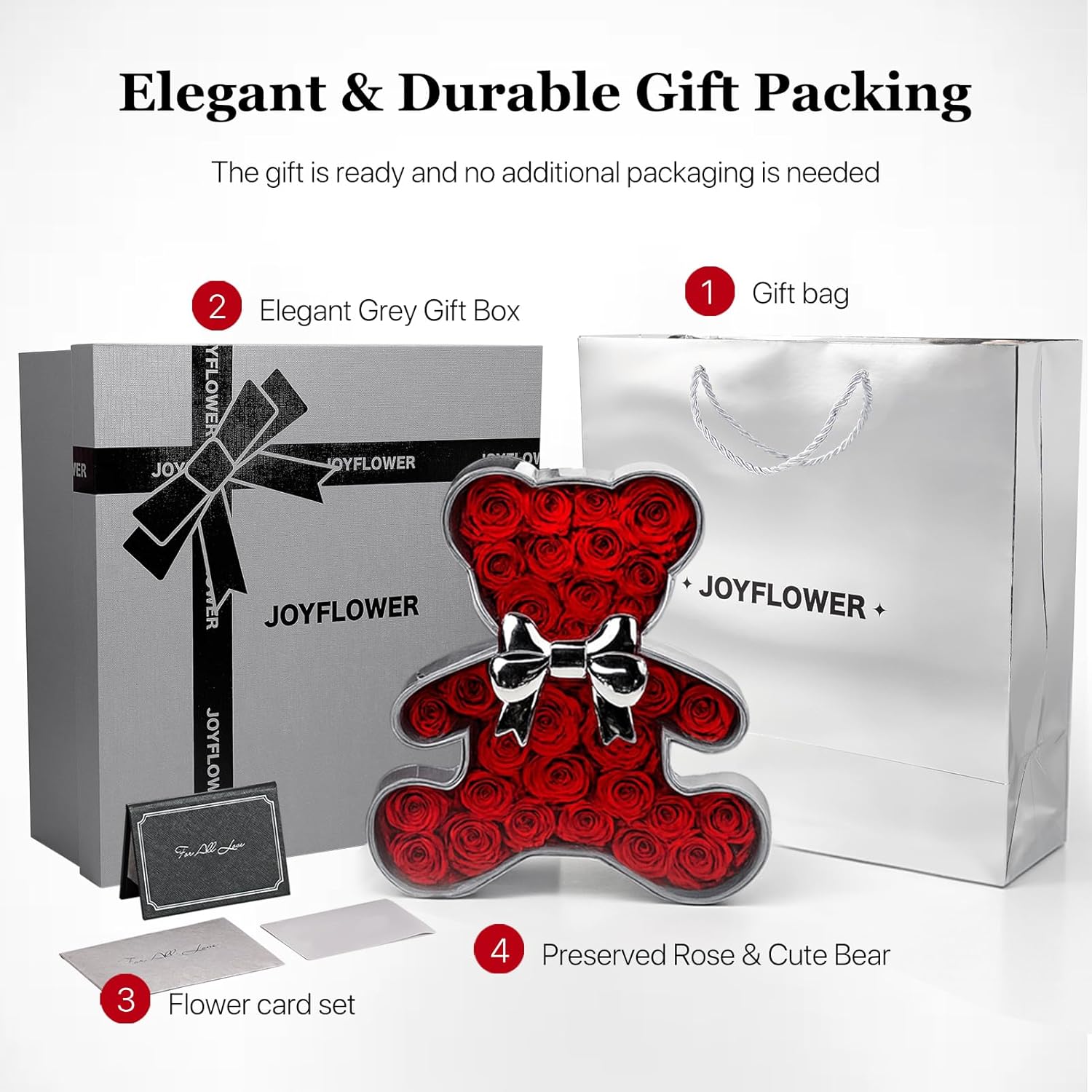 JoyFlower Preserved Roses Bear Gift for Women, Romantic Eternal Flowers Bear Gifts for Girlfriend Wife Her, Red Forever Flowers Rose Bear Box Gifts on Wedding Anniversary Valentines Birthday Christmas - Image 4