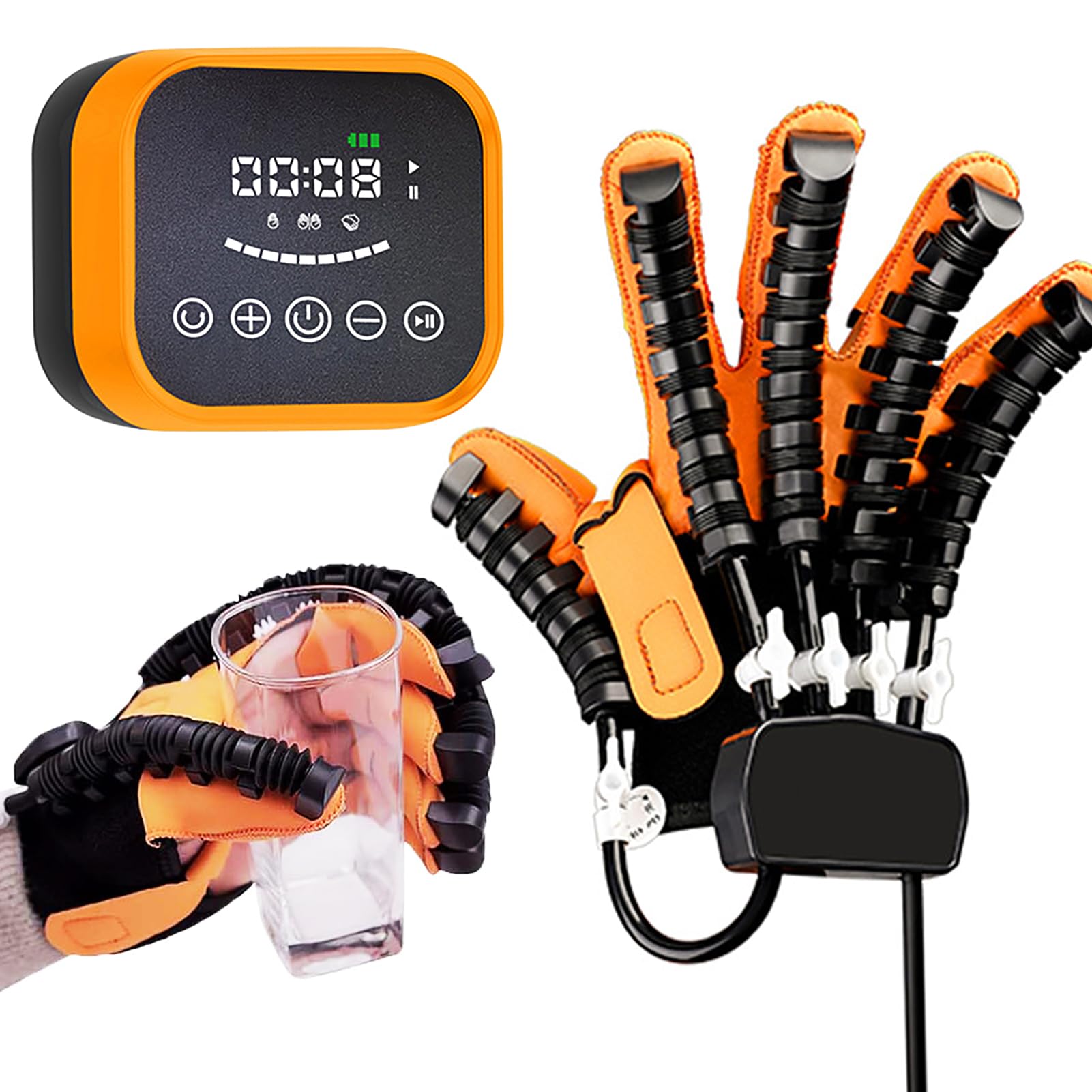 Handschuh für Hand Function Rehabilitation Training Device, Roboter Handschuhe für Patienten mit Hemiplegischer Handfunktionsstörung, Fingerkorrektur Bracket Sch(Size:m,Color:rechts/orange/plugin typ)