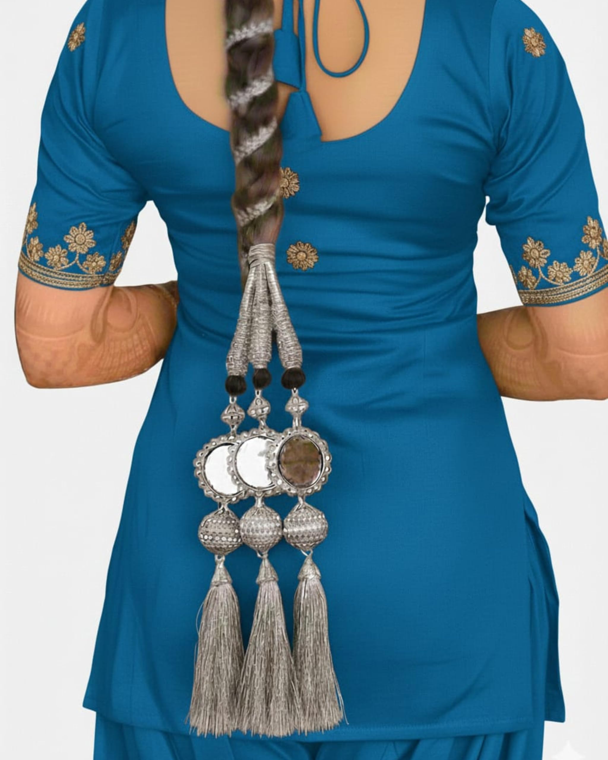 Punjabi Parandi Paranda Choti Braid/Tassles Hair, Hair Extensions for Girls and Women Silver Paranda choti Long Stylish paranda-image-21
