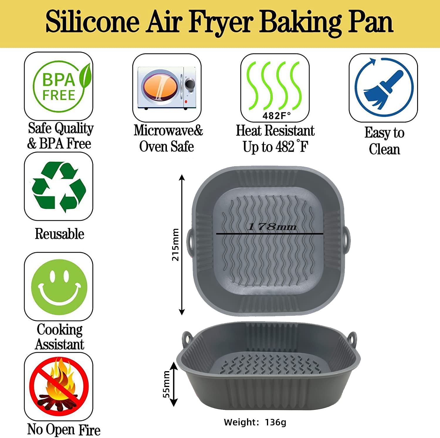 Siliconen Air Fryer Liner Food Safe Air Fryer Siliconen mand met handvat, herbruikbare Air Fryer siliconen bakplaat, antiaanbaklaag, ovenaccessoires Siliconen Air Fryer Liner Food Safe Air Fryer Siliconen mand met handvat, herbruikbare Air Fryer siliconen bakplaat, antiaanbaklaag, ovenaccessoires