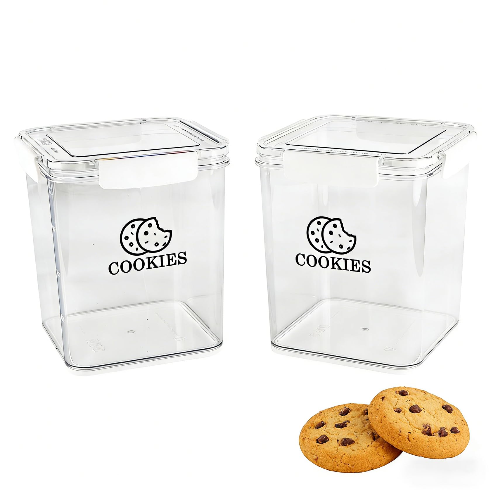 Juego de 2 tarros de galletas – Juego de 2 tarros de almacenamiento para galletas transparente hermético, bonito contenedor de almacenamiento de galletas de plástico con tapa, para aperitivos