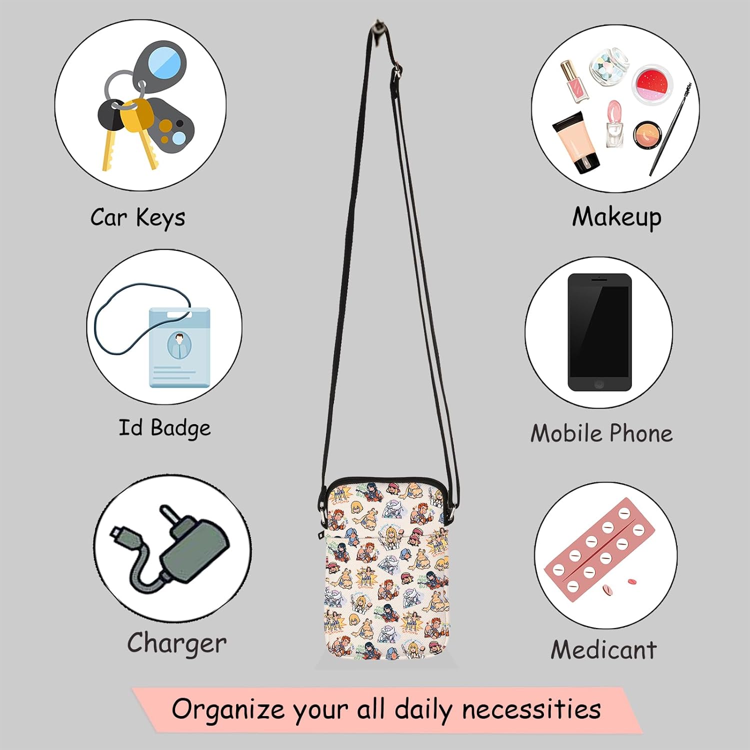 JXGZSO Video Game Inspired Crossbody Bag Game Player Gift Anime Game Themed Crossbody Bag - Image 7