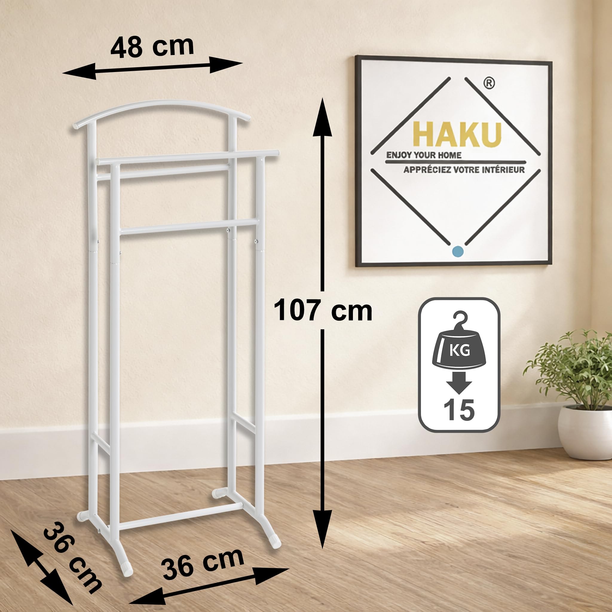 HAKU Valet de chambre Métal blanc Tube d'acier Valet de chambre Acier - Dimensions : L 48 x H 107 x P 36 cm, Style : Moderne