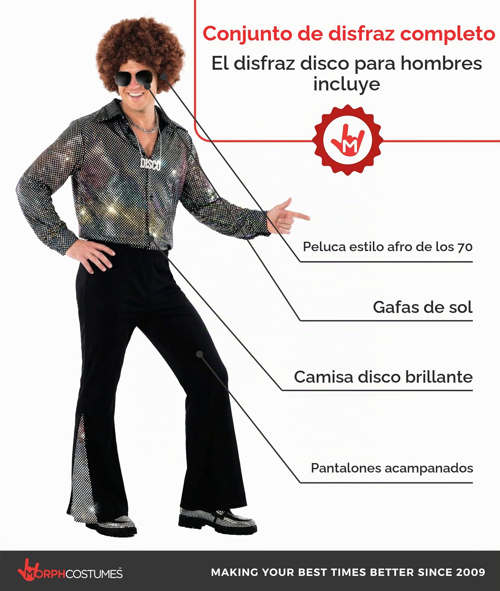 Morph Disfraz Disco Hombre Años 70, Disfraces para Carnaval y Halloween